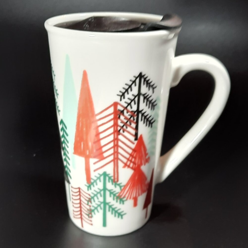 Starbucks Travel Mug With Slider Lid 14 oz Capacity Pine Trees Decor